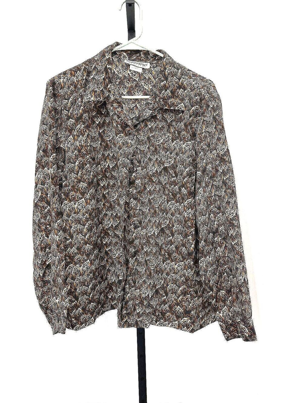 Donnkenny Classics Brown Patterned Long Sleeve Blouse Size Large